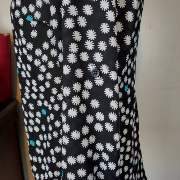 Alfani Black White Mint Green Flowers High-Low Button UP Roll-Tab Sleeve Top 2P - Picture 4 of 7